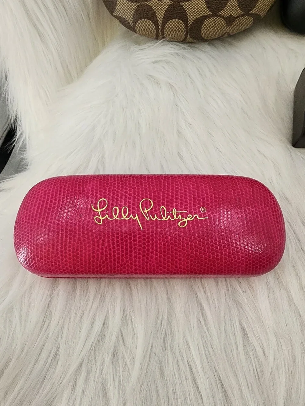 4 Name Brand Sunglass  Cases, Coach Logo, Oliver Peoples, Lilly Pulitzer & .....